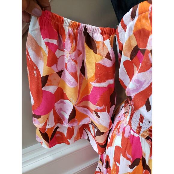 Forever 21 Fit & Flare Dress Women 0X Multi Pleated Off the Shoulder Bell Sleeve - Picture 15 of 16